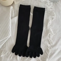 Classic black five-finger toe socks with ribbed knit texture and comfortable mid-calf length - Black