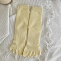 Light yellow long five-finger socks for women with soft ribbed texture and split toe design - Yellow