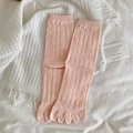 Calcetines de cinco dedos rosa claro con punto calado y diseño de media pierna - Talla única / Rosa Naranja