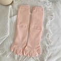 Rosa gestrickte Baumwoll-Fünffingersocken mit vertikaler Rippstruktur und Zehendesign - Orange-Rosa