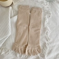 Beige ribbed knit five-finger socks for women with stylish mid-calf split toe design - Khaki