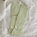 Mint green five-finger socks with hollow mesh vertical stripes and breathable cotton blend - One Size / Green