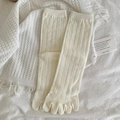 Creamy white five-finger socks with vertical pointelle mesh knit in mid-calf length - One Size / Milk White