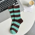 Calze retrò a righe marroni e verde menta in maglia a coste dallo stile casual - Taglia unica / Strisce a Contrasto Marrone Verde (Righe)