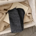 Deep charcoal grey ribbed crew socks for women in a minimalist Japanese cotton knit style - One Size / Dark Gray