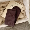 Vertical ribbed knit cotton mid-calf socks in deep brown for a minimalist aesthetic - One Size / Coffee
