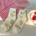Weiße Korallenfleece-Socken mit Brathähnchen-Stickerei für warme Winter-Loungewear - Einheitsgröße / Weiße Birne