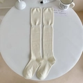 Vertical striped cream-white over-knee socks in high-quality ribbed knit material - One Size / White