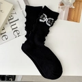 Elegante schwarze Wadensocken mit Rüschensaum und einer klassischen Karo-Schleife - Schwarz / Karierte Schleife (23110 Schwarz)