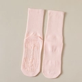 Chaussettes de yoga mi-mollet rose clair avec semelle antidérapante en silicone nervuré - Rose Clair