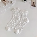 Calze bianche Lolita in pizzo trasparente con cuori e bordi arricciati - Taglia unica / Cuore Bianco