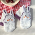 Calze in pile corallo crema con orecchie di coniglio 3D e ricami carini - Bianco (Bordo Viola)