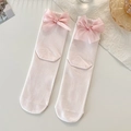 Süße hellrosa Baumwollsocken mit großer Seidenschleife im japanischen Prinzessinnen-Stil - Rosa