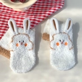 Cute white bunny coral fleece socks with 3D ears, thick and warm plush socks for winter - White (Coffee Trim)
