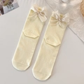 Chaussettes blanc crème pour femmes avec grands nœuds en satin élégants de style doux - Jaune