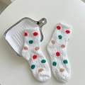 Calze bianche in pile corallo a pois colorati con spessa consistenza termica invernale - Taglia unica / Bianco a Pois Multicolore