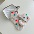 Thick coral fleece socks in cream white with colorful polka dots on a ceramic tray - One Size / Beige Multicolor Polka Dots