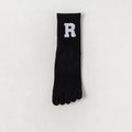 Black five-finger yoga socks with white letter R detail and anti-slip grip design - Black