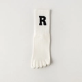 White yoga five-toe socks with black R letter print and ribbed cuffs for pilates - Pure White
