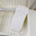White Lolita lace stockings with mesh pattern and delicate silk bow detail - One Size / White