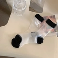 Sheer glass silk crew socks in a white and black color-block minimalist style - One Size / Black
