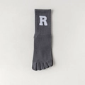 Dark grey yoga five-toe socks featuring a bold white R letter print and ribbed texture - Gray