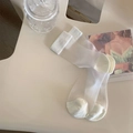 White ultra-thin transparent tulle socks with reinforced toe and ribbed ankle cuffs - One Size / White