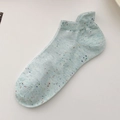 Light blue low cut ankle socks with colorful confetti dots and ribbed elastic cuffs - One Size / Green