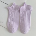 Sweet light purple ankle socks with ruffled cuffs and 3D heart pattern for women - Purple