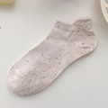 Beige low-cut boat socks for women with colorful polka dots and comfortable heel tab - One Size / Off-white