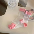 Calze trasparenti in mesh bianco da donna con tallone e punta in contrasto rosa - Taglia unica / Rosa