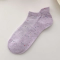 Lavender purple low cut cotton boat socks with colorful flecks and ribbed cuff - One Size / Purple
