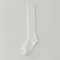 Minimalist white calf-length ribbed socks with vertical knit pattern and sleek texture - One Size / Pure White