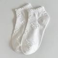 Sweet white ankle socks for women featuring butterfly patterns and wavy ruffled edges - One Size / White Butterfly Short Socks