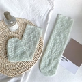 Mint green hollow mesh crew socks with wave texture and breathable knit design - One Size / Green