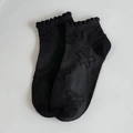 Black sweet ruffle trim ankle socks with 3D butterfly jacquard pattern for women - One Size / Black Butterfly Short Socks
