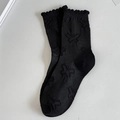 Sweet black crew socks featuring 3D butterfly jacquard pattern and ruffled edges - One Size / Black Butterfly Mid-Tube Socks
