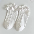 Chaussettes blanches Lolita avec volants, tricot ajouré et dentelle en satin élégante - Taille unique / 086 Blanc (Volant)