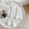 Chaussettes hautes blanches Lolita avec nœud et perle en maille côtelée douce - Taille unique / Blanc avec noeud blanc