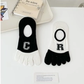 Black and white five-finger hidden socks with asymmetric letter C and R embroidery - Black and White Toe