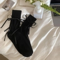 Calcetines de malla blancos estilo ballet con lazo de cinta negra y diseño de punto - Negro