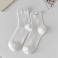White ballet core calf socks featuring elegant silk bows and central pearl accents - One Size / White on White