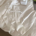 Calcetines blancos media pantorrilla estilo ballet con lazo de satén y tejido de canalé - Blanco