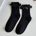 Calze Lolita nere stile giapponese con fiocco in nastro di seta e bordo a volant - Taglia unica / 101 Nero (Fiocco)