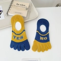 Asymmetric five-finger hidden socks in yellow and blue with YES and NO letter details - Blue and Yellow Toe