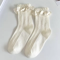 Calze a metà polpaccio Lolita bianco crema con balze in pizzo e trama a maglia - Taglia unica / 101 Beige (Fiocco)