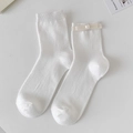 Weiße Mesh-Schleifensocken mit herzförmiger Perle im süßen Ballett-Stil für Mädchen - Weiß Beige