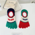 Navy blue and red five-finger invisible socks with 1986 knitting and silicone anti-slip - Red and Green Toe