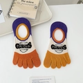 Women's five-finger low cut socks with purple and orange color-block design and logo - Orange and Yellow Toe