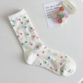 Breathable white crew socks with colorful heart-shaped patterns for summer wear - Colorful Heart